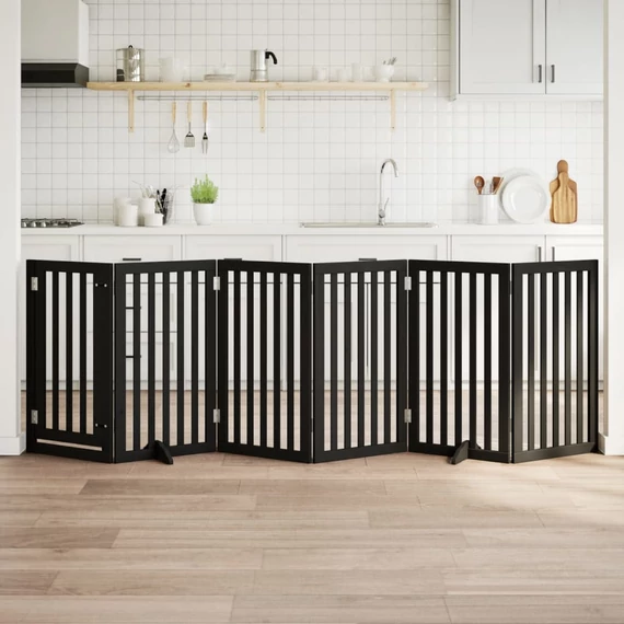 Fekete nyárfa 6 paneles összecsukható kutyakapu ajtóval 300 cm