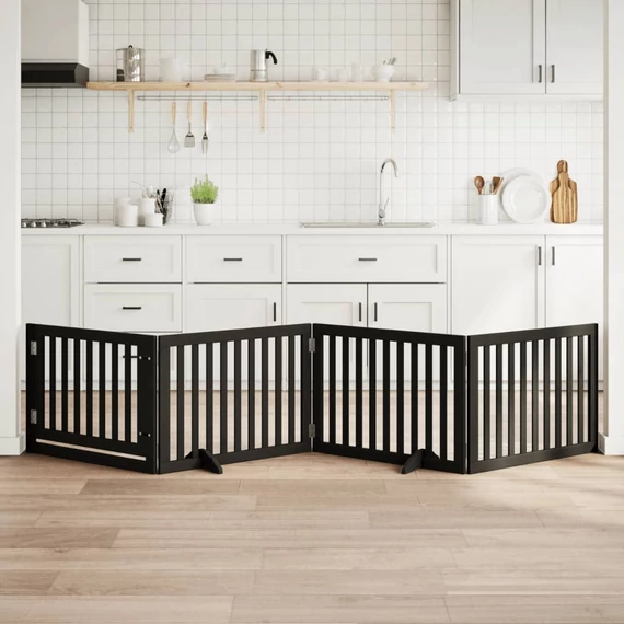 Fekete nyárfa 4 paneles összecsukható kutyakapu ajtóval 320 cm