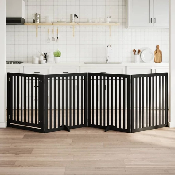 Fekete nyárfa 4 paneles összecsukható kutyakapu ajtóval 320 cm