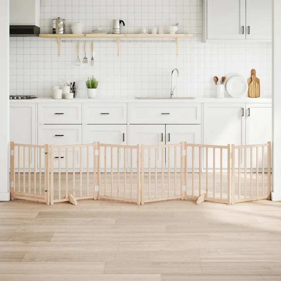 Tömör fenyőfa 6 paneles összecsukható kutyakapu ajtóval 300 cm