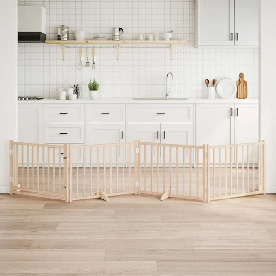 Tömör fenyőfa 4 paneles összecsukható kutyakapu ajtóval 320 cm