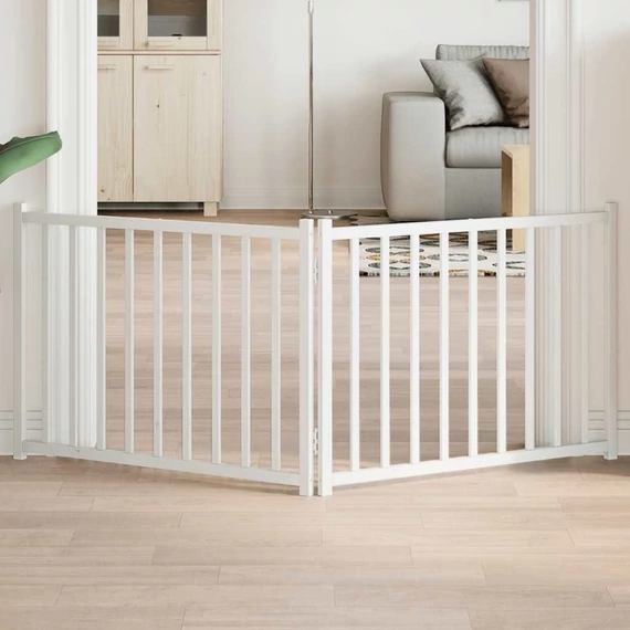 Fehér tömör fenyőfa 2 paneles összecsukható kutyakapu 160 cm