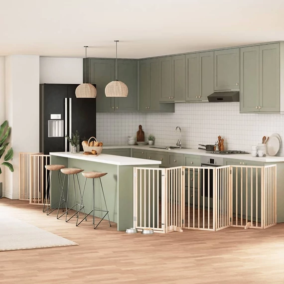 Nyárfa 9 paneles összecsukható kutyakapu ajtóval 450 cm