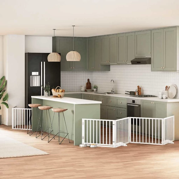 Fehér nyárfa 6 paneles összecsukható kutyakapu ajtóval 480 cm