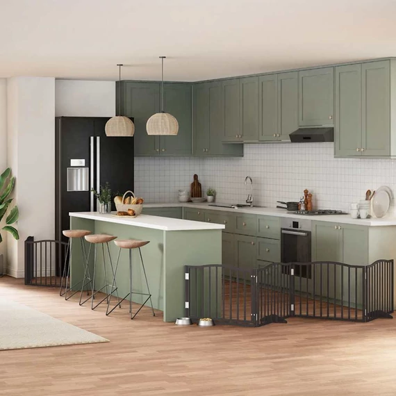 Fekete nyárfa 6 paneles összecsukható kutyakapu ajtóval 480 cm