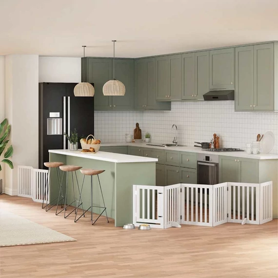 Fehér nyárfa 9 paneles összecsukható kutyakapu ajtóval 450 cm