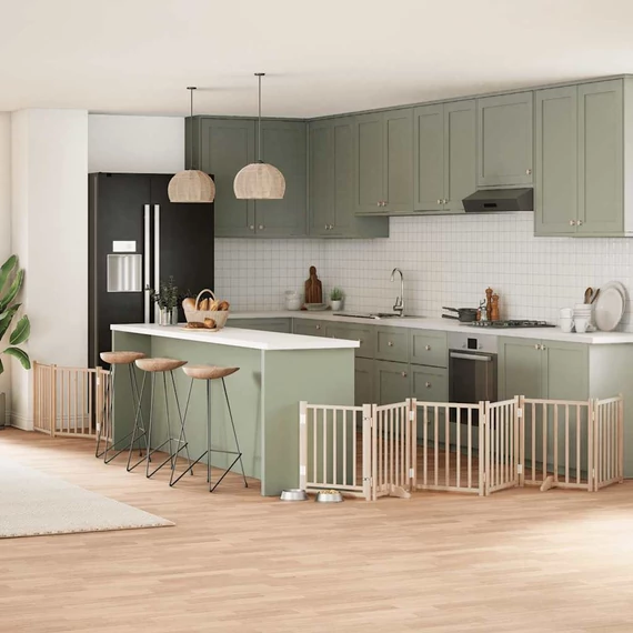 Nyárfa 9 paneles összecsukható kutyakapu ajtóval 450 cm