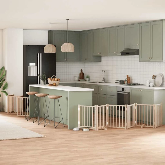 Nyárfa 15 paneles összecsukható kutyakapu ajtóval 750 cm