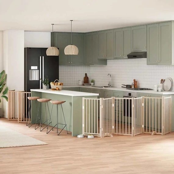 Nyárfa 15 paneles összecsukható kutyakapu ajtóval 750 cm