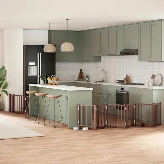 Barna nyárfa 9 paneles összecsukható kutyakapu ajtóval 450 cm