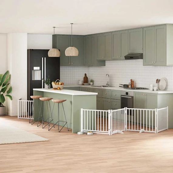 Fehér nyárfa 6 paneles összecsukható kutyakapu ajtóval 480 cm