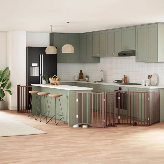 Barna nyárfa 8 paneles összecsukható kutyakapu ajtóval 640 cm